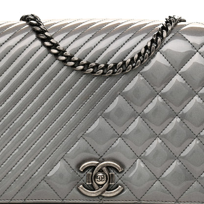 Chanel Metallic Patent Quilted Medium Coco Boy Flap Dark Silver 8 of 11