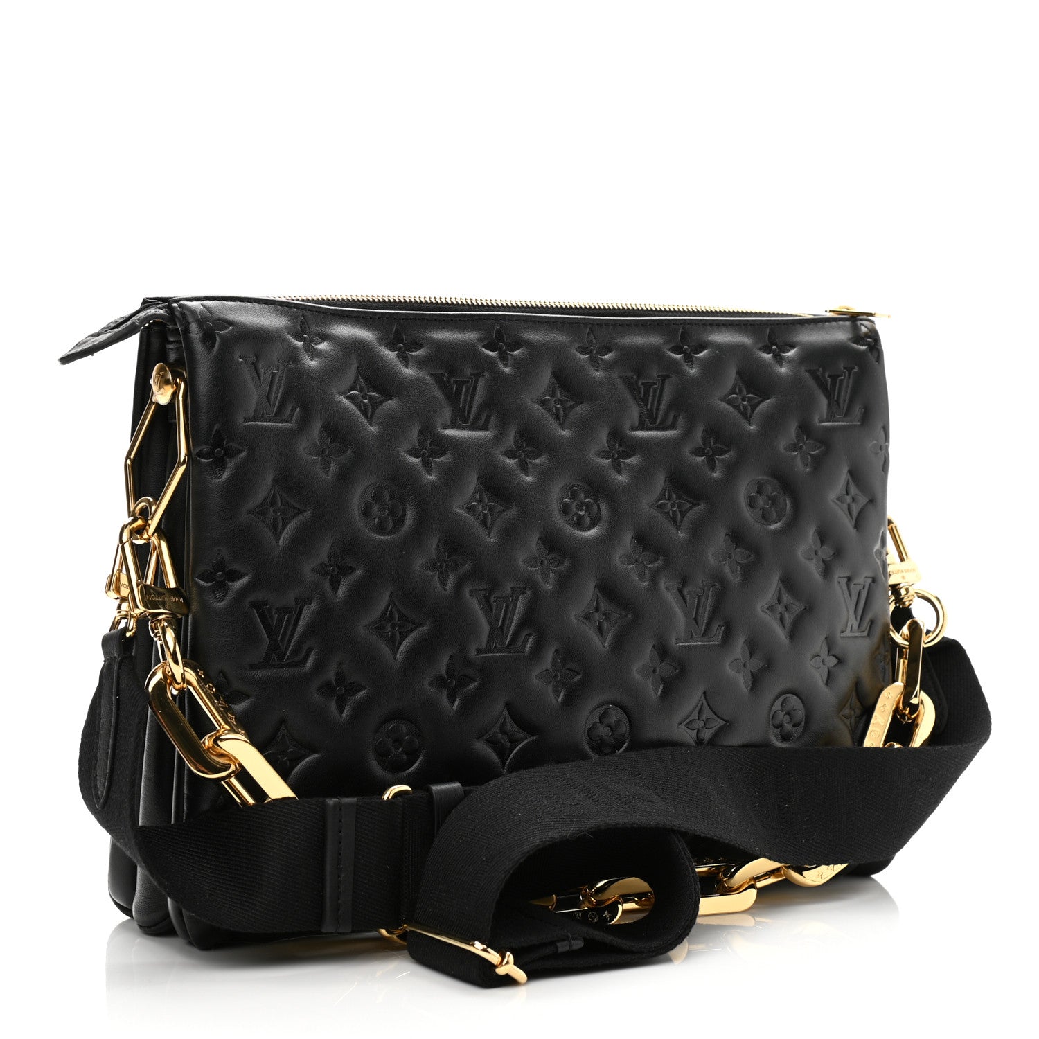 Louis Vuitton Lambskin Embossed Monogram Coussin MM Black 3 of 9