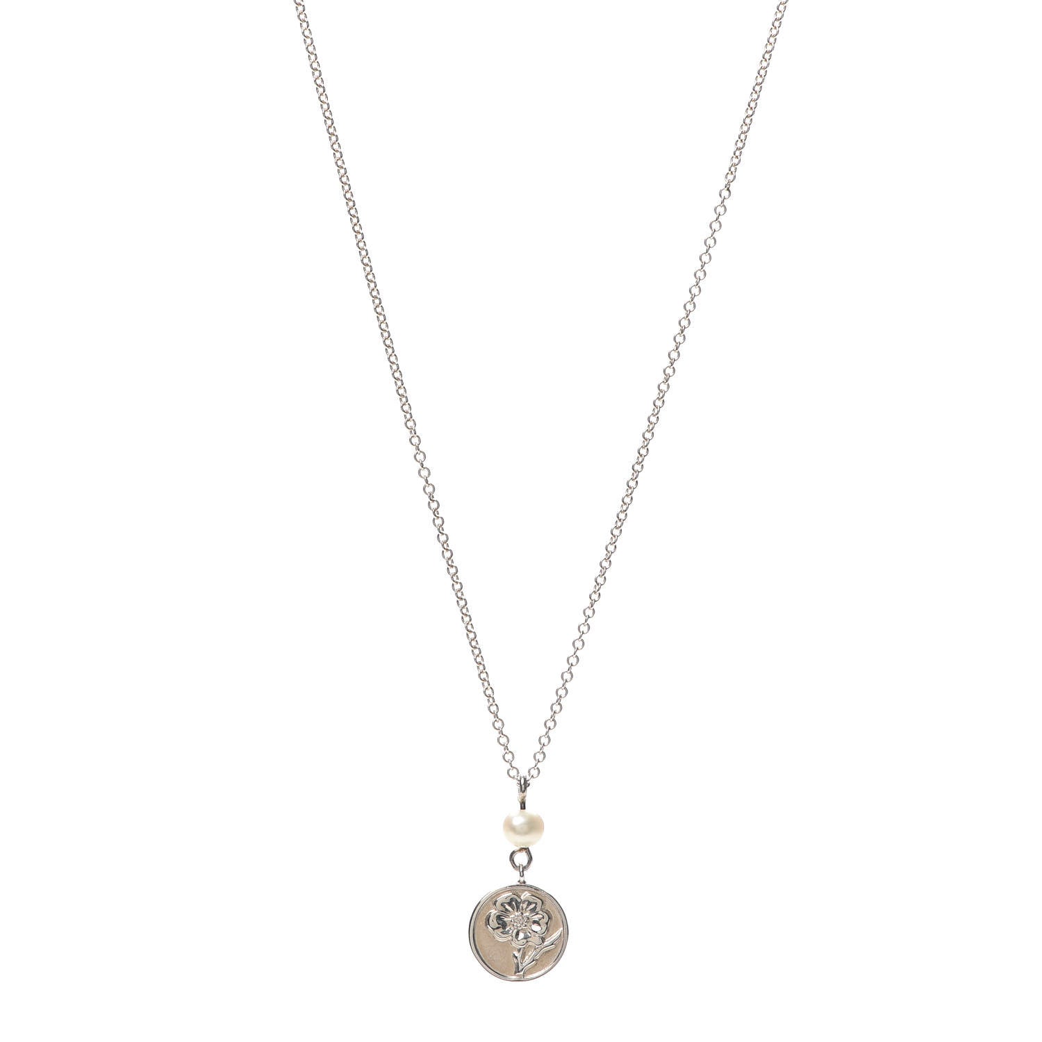 Tiffany Sterling Silver Pearl Nature Rose Pendant Necklace 1 of 5