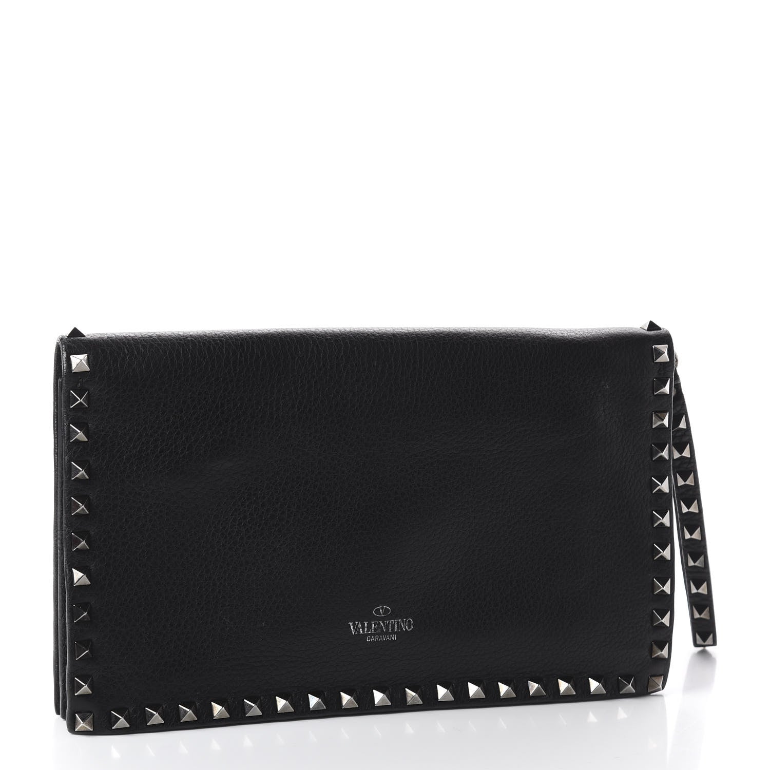 Valentino Garavani Pebbled Calfskin Rockstud Wristlet Clutch Black 2 of 10