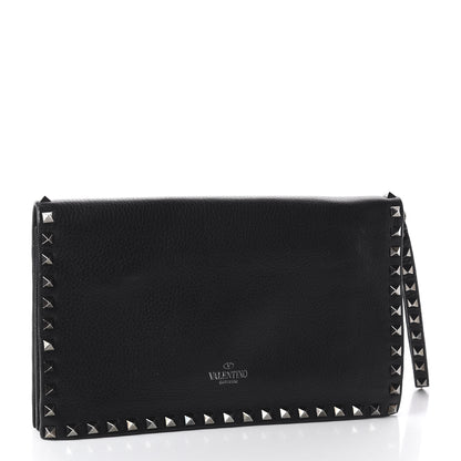 Valentino Garavani Pebbled Calfskin Rockstud Wristlet Clutch Black 2 of 10