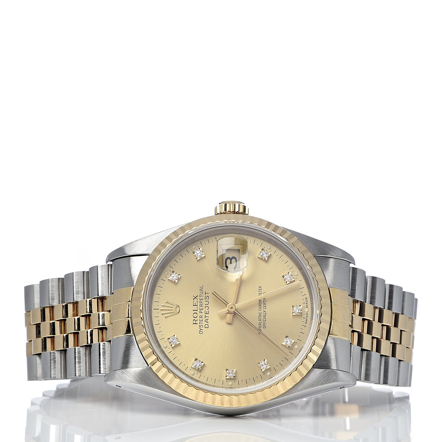Rolex Stainless Steel 18K Yellow Gold Diamond 36mm Oyster Perpetual Datejust Watch Champagne 16233 3 of 7