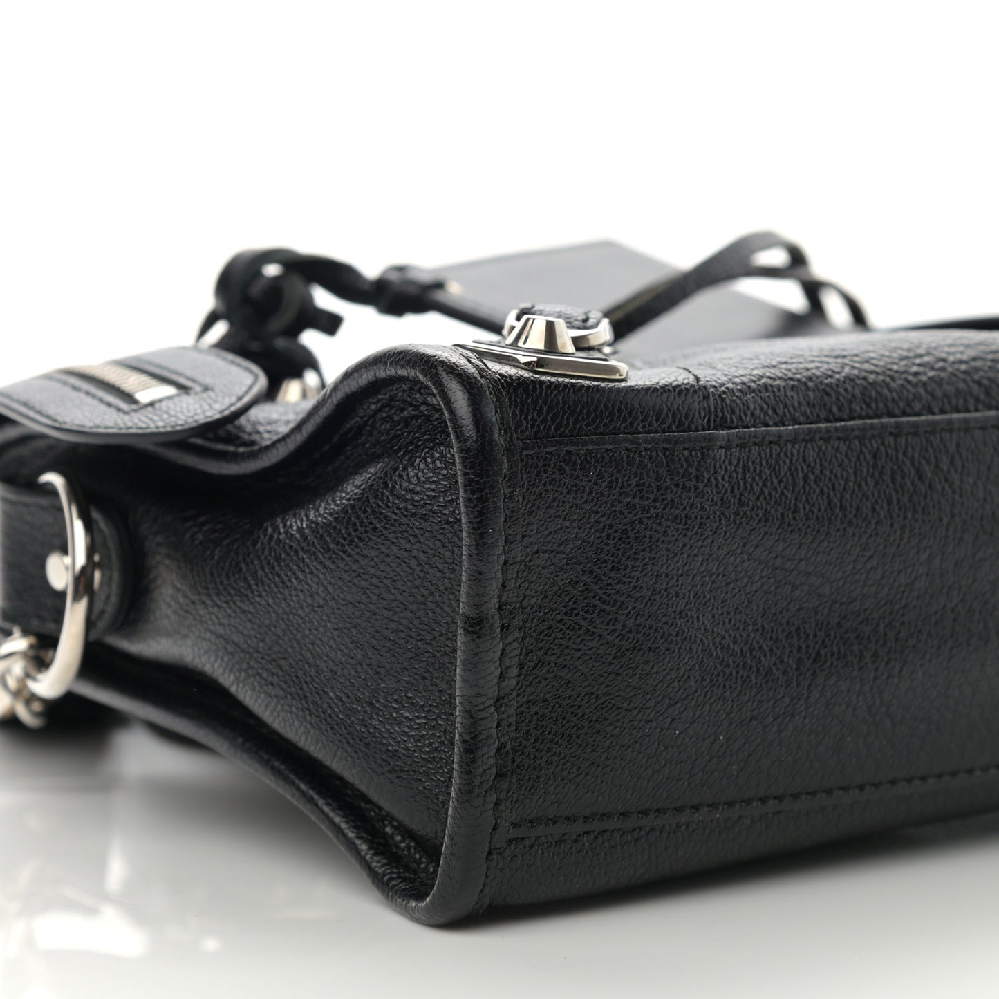 Chevre Silver Metallic Edge Hardware Mini City Black