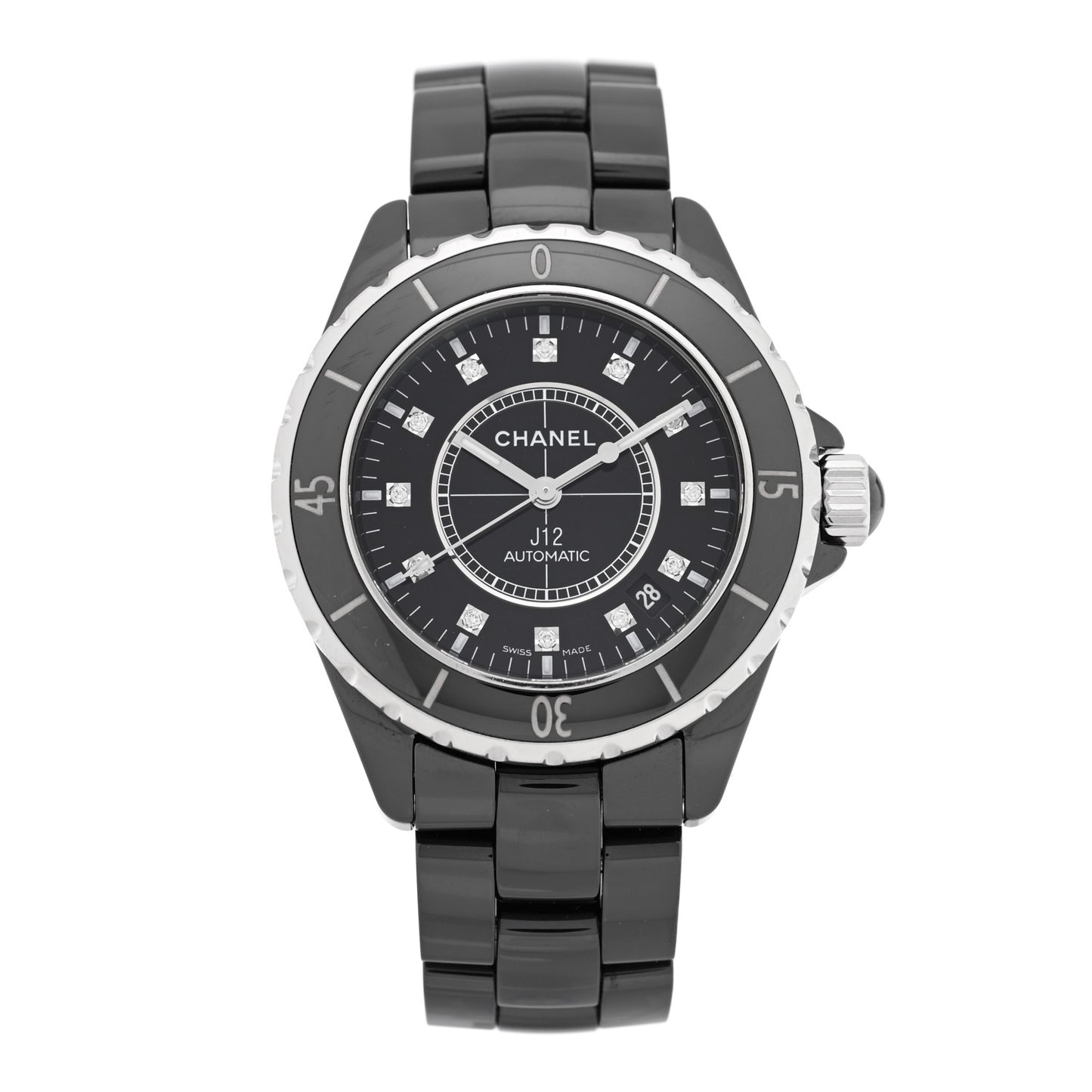 Stainless Steel Ceramic Diamond 38mm J12 Automatic Watch Black Black