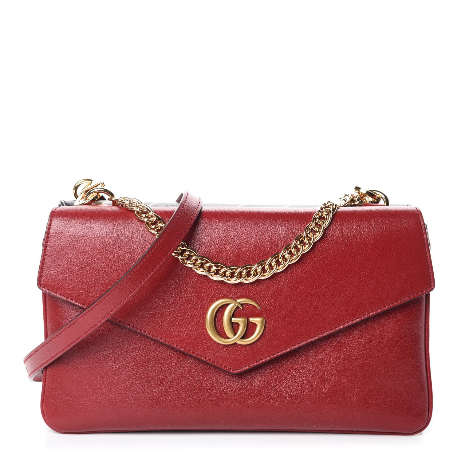 Gucci Calfskin Diagonal GG Medium Thiara Double Envelope Shoulder Bag Black Red 1 of 9