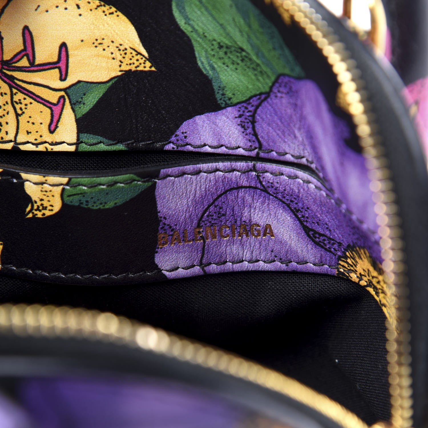 Balenciaga Smooth Calfskin Lush Floral Print XXS Ville Top Handle Bag Black Multicolor 6 of 9
