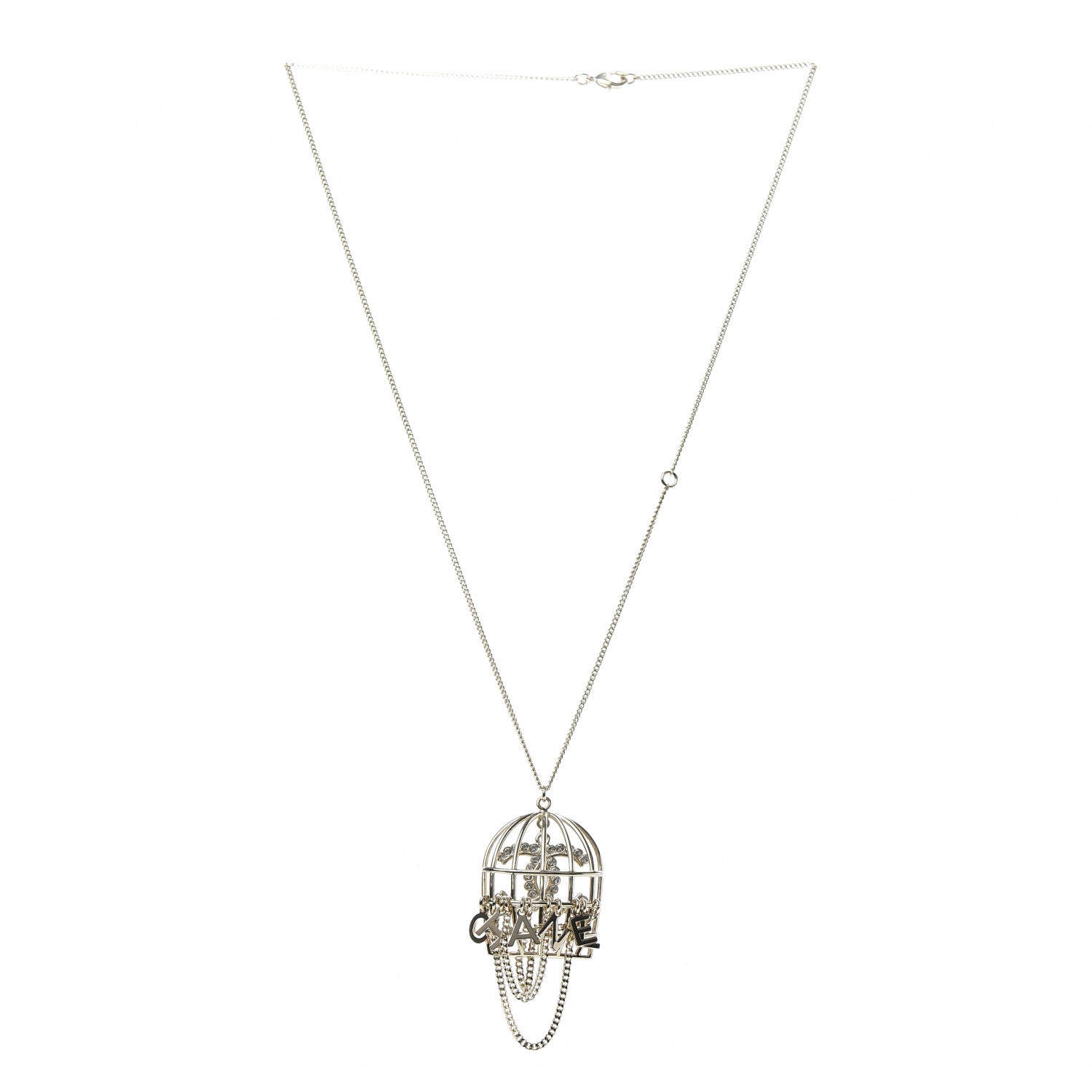 Chanel Metal Crystal Logo Bird Cage Necklace Gold 3 of 6