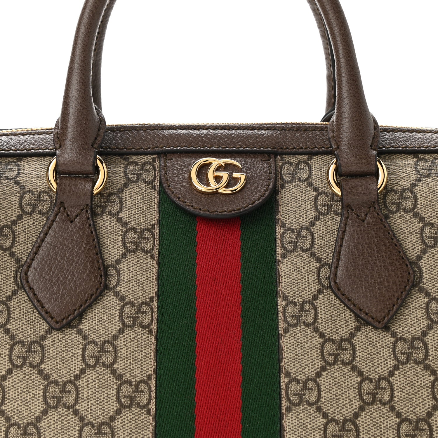 Gucci GG Supreme Monogram Textured Dollar Calfskin Web Medium Ophidia Boston Beige Ebony New Acero 8 of 11