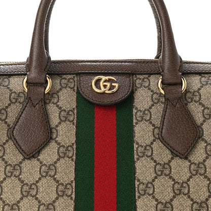 Gucci GG Supreme Monogram Textured Dollar Calfskin Web Medium Ophidia Boston Beige Ebony New Acero 8 of 11