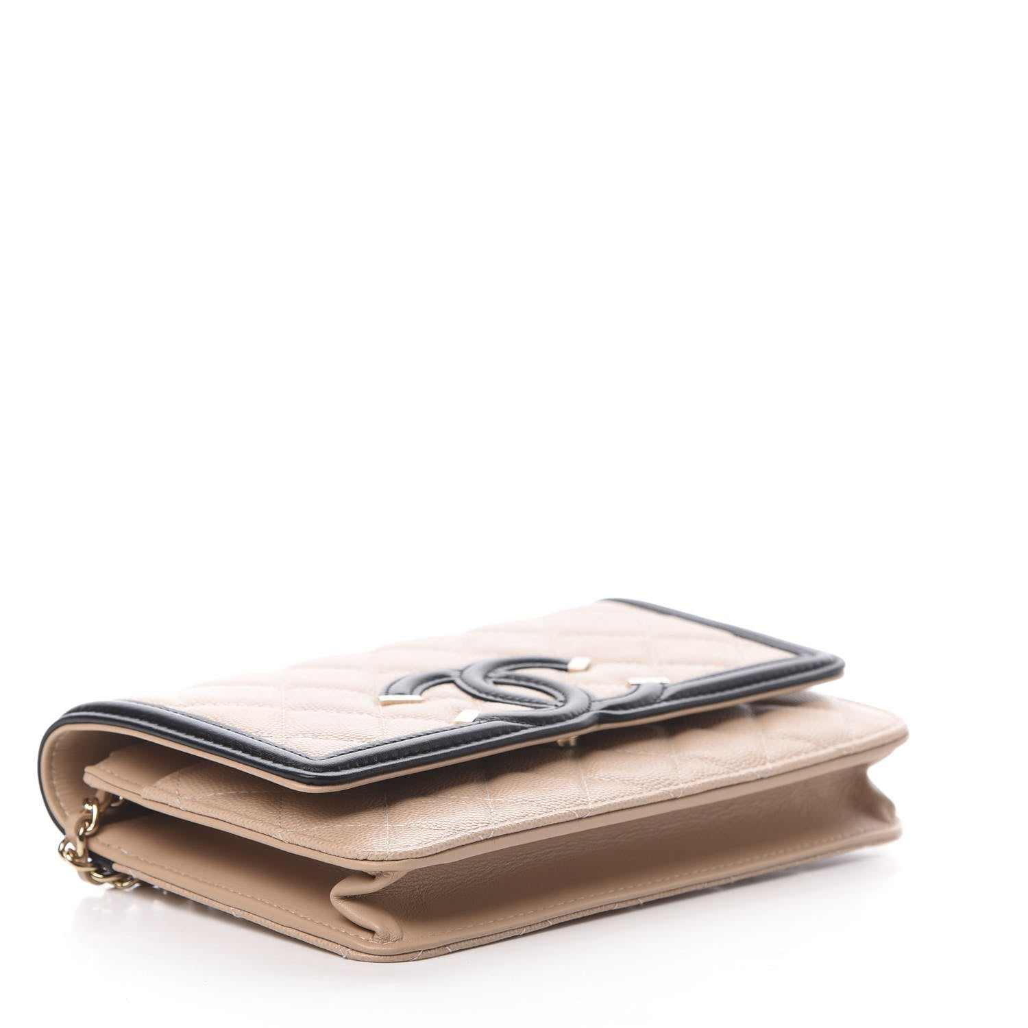 Chanel Caviar Quilted CC Filigree Wallet On Chain WOC Beige Black 4 of 12