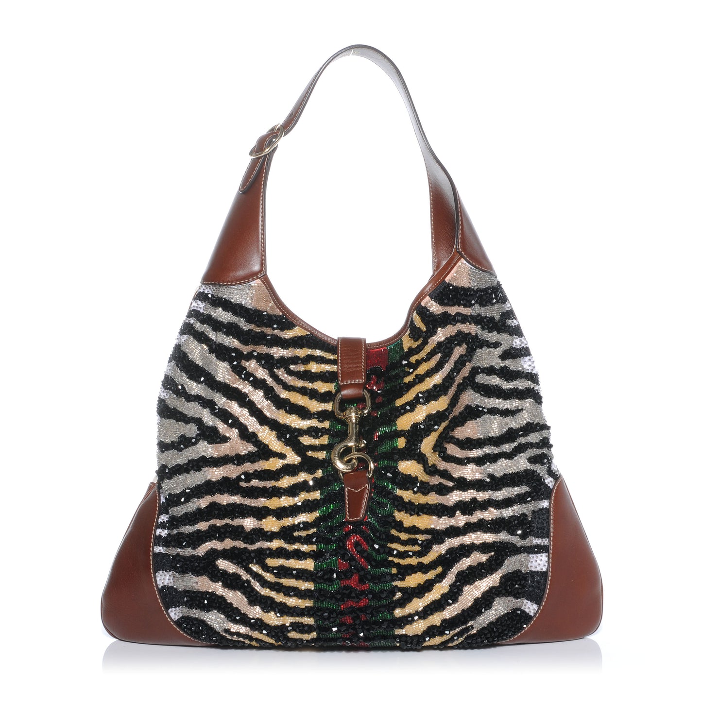 Beaded Zebra Web Large Jackie O Bouvier Hobo