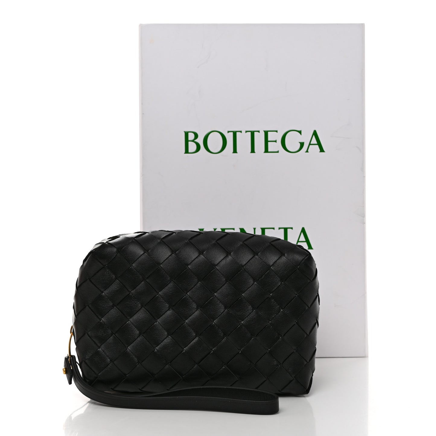 Nappa Intrecciato Zip Wristlet Clutch Black