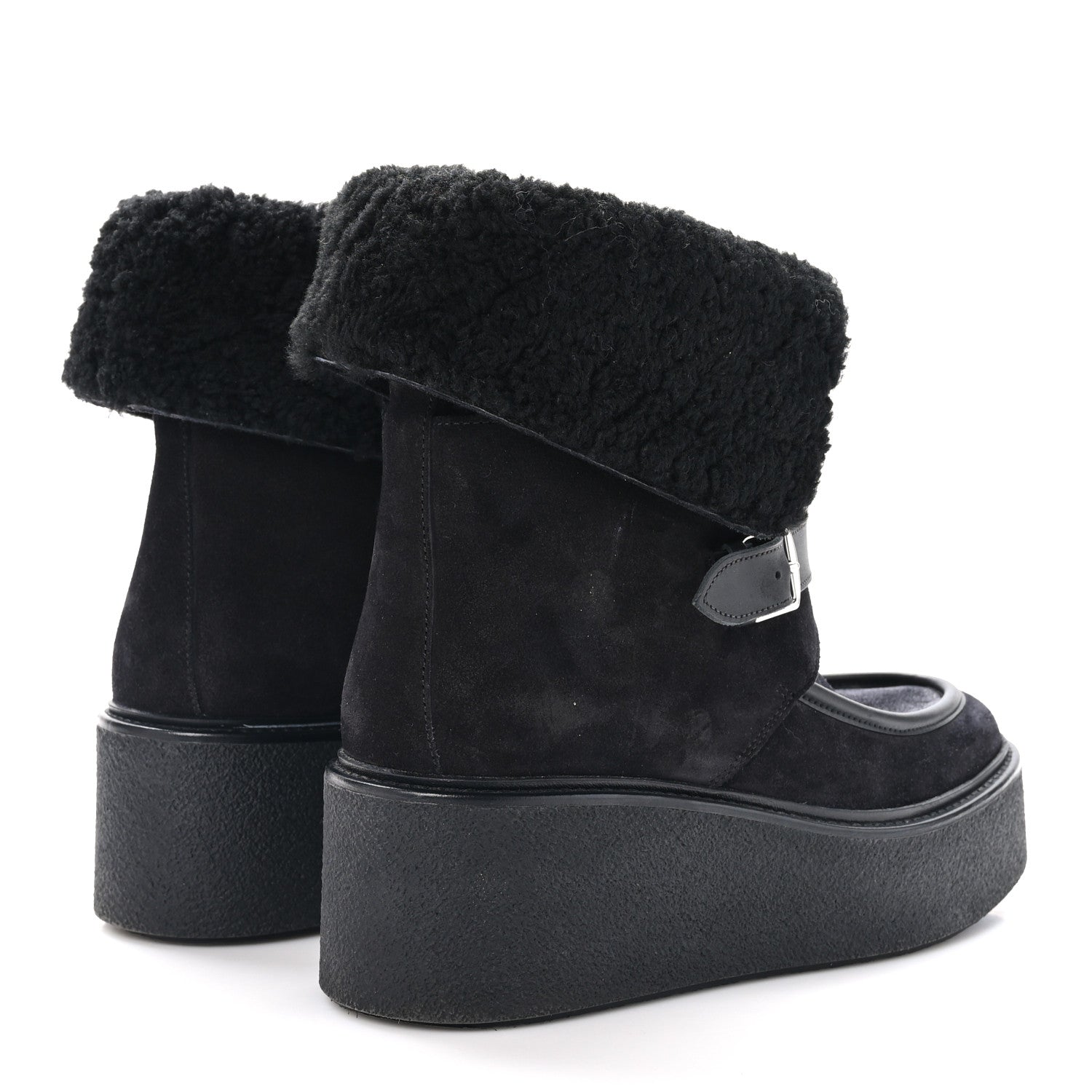 Hermes Suede Shearling Womens Hemisphere Ankle Boots 38 Black 4 of 8