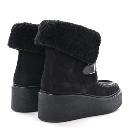 Hermes Suede Shearling Womens Hemisphere Ankle Boots 38 Black 4 of 8