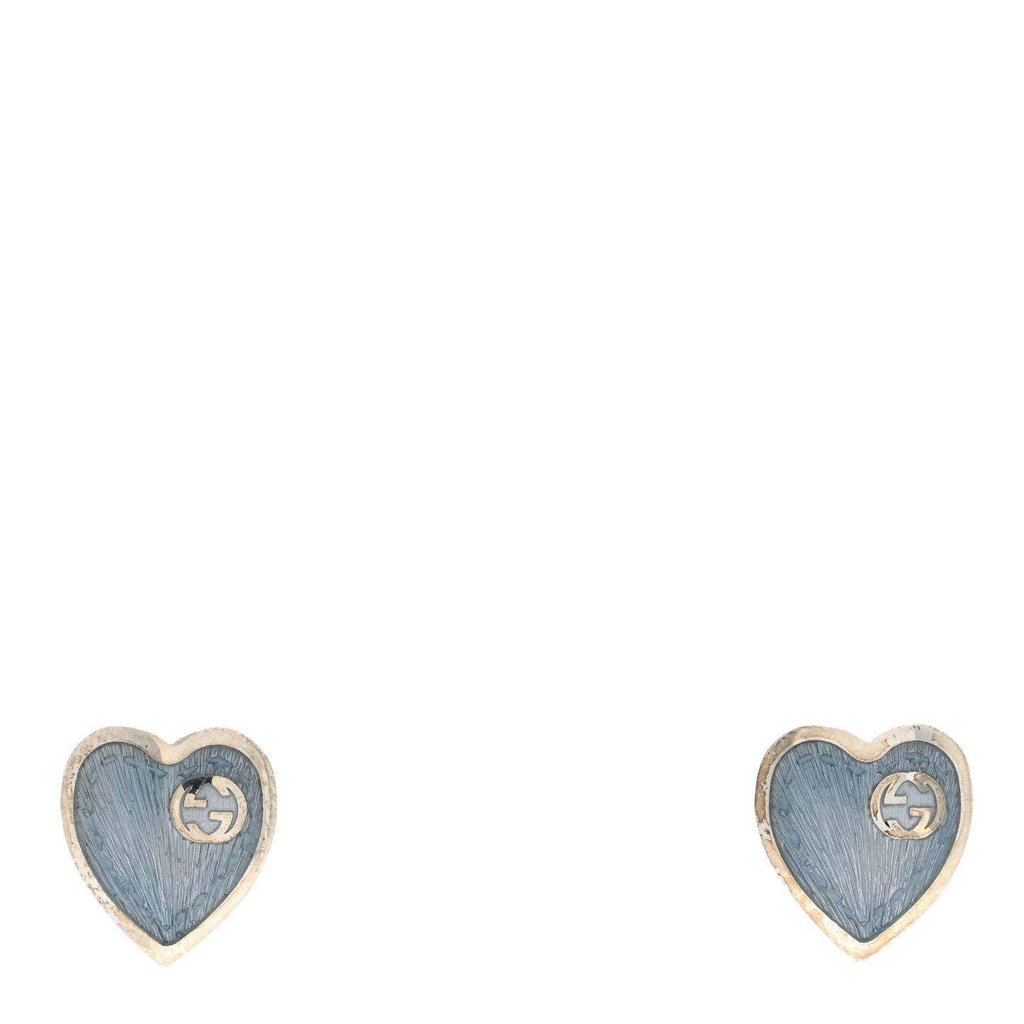 Sterling Silver Enamel Interlocking G Heart Stud Earrings Blue
