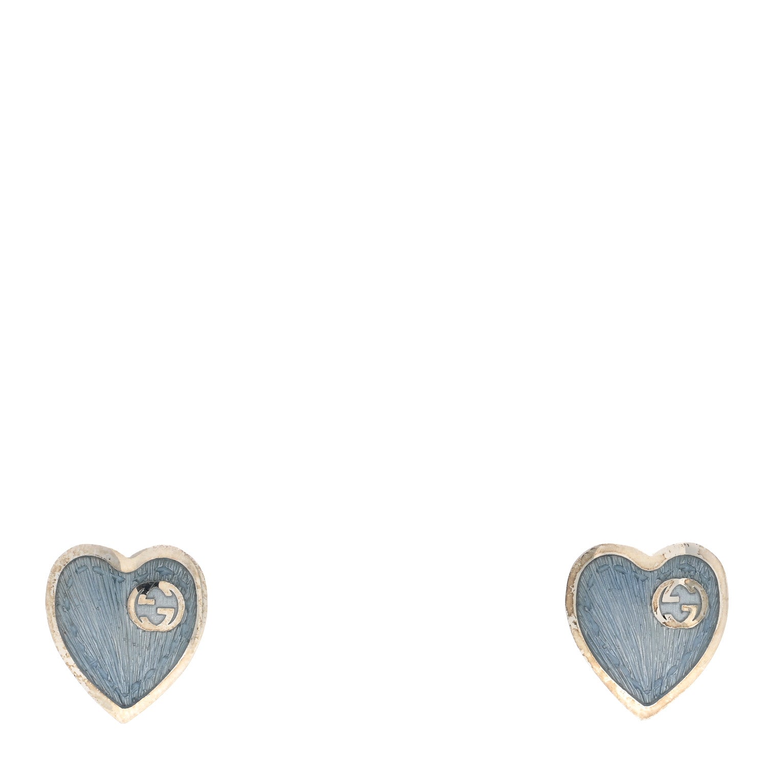 Gucci Sterling Silver Enamel Interlocking G Heart Stud Earrings Blue 1 of 4
