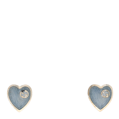 Gucci Sterling Silver Enamel Interlocking G Heart Stud Earrings Blue 1 of 4