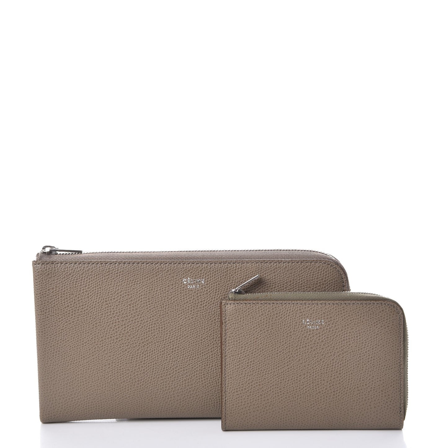 Drummed Calfskin Large Half Zip Multifunction Wallet Taupe