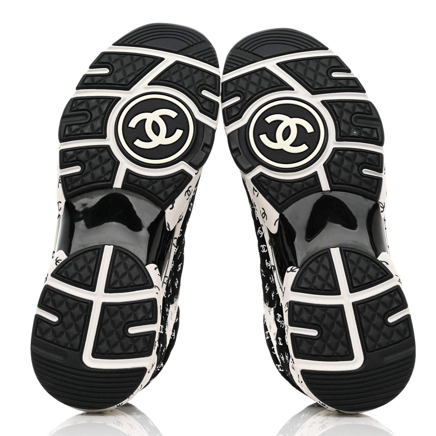 Nylon Suede Calfskin Printed CC Sneakers 40.5 White Black