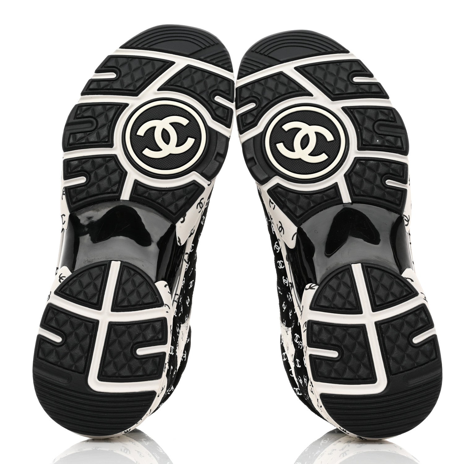 Chanel Nylon Suede Calfskin Printed CC Sneakers 40.5 White Black 5 of 9