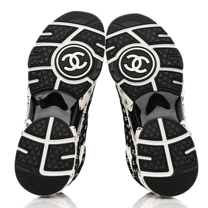 Chanel Nylon Suede Calfskin Printed CC Sneakers 40.5 White Black 5 of 9