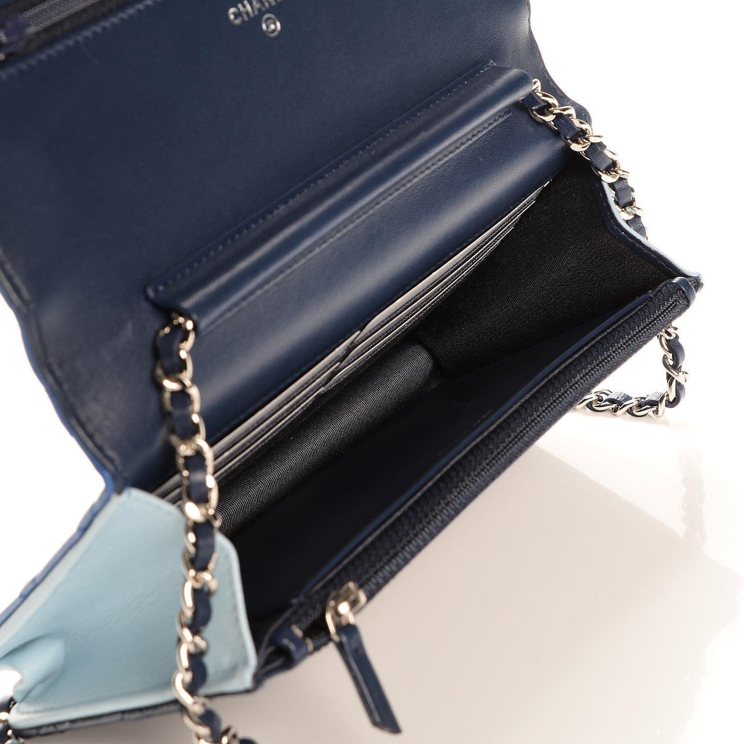 Chanel Lambskin Quilted Tri-Color Wallet On Chain WOC Dark Blue 8 of 9