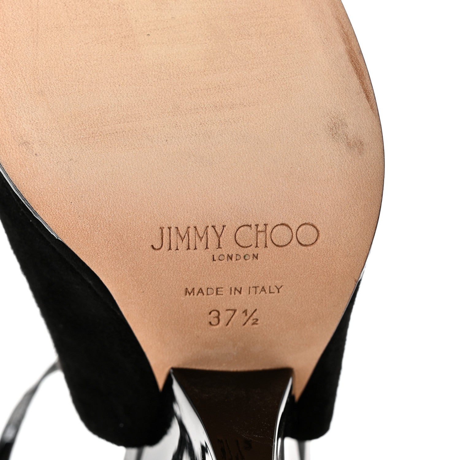 Jimmy Choo Suede Patent Kascade T-Strap Wedge Sandal 37.5 Black 6 of 9
