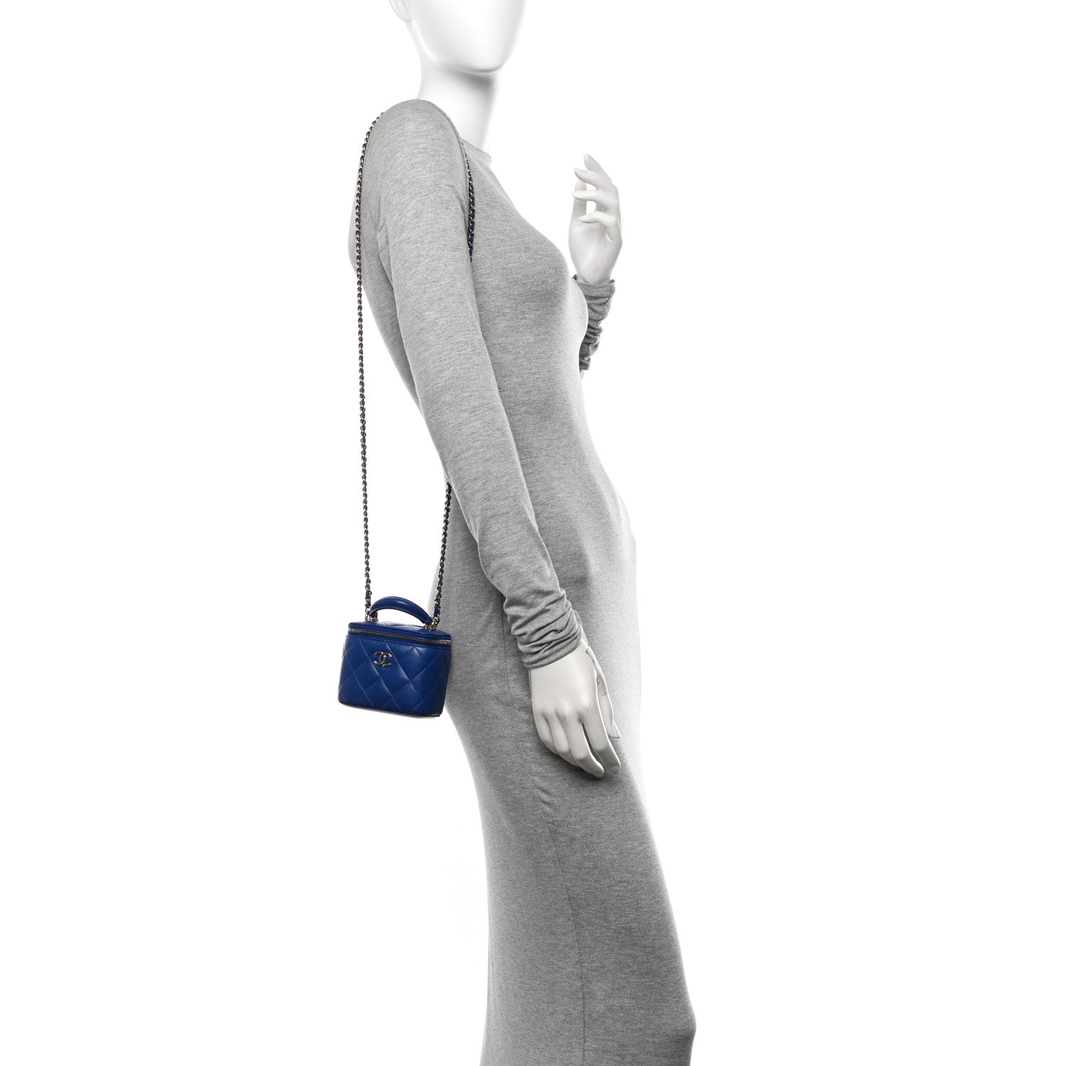 Chanel Lambskin Quilted Top Handle Mini Vanity Case With Chain Blue 2 of 10