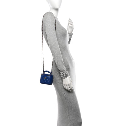 Chanel Lambskin Quilted Top Handle Mini Vanity Case With Chain Blue 2 of 10