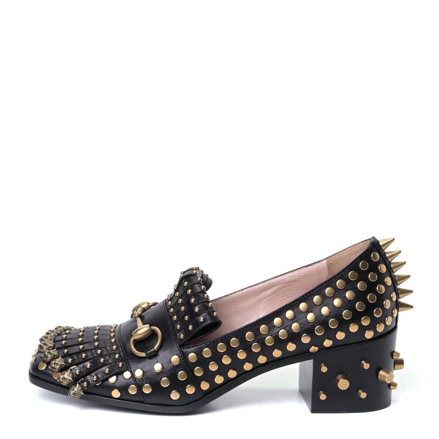 Malaga Kid Studded Polly Fringe 55mm Loafer Pumps 37.5 Black