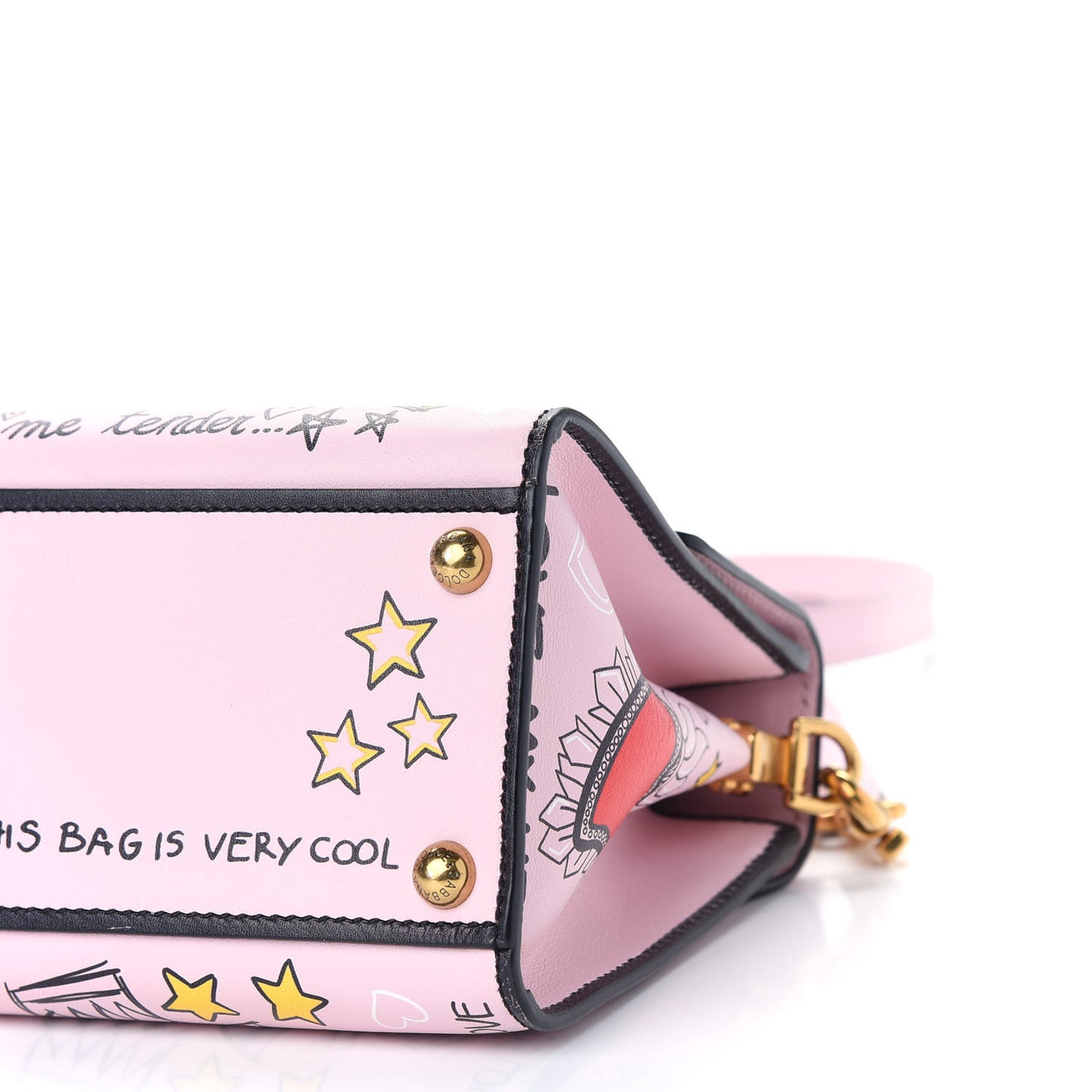 Calfskin Graffiti Printed Welcome Satchel Pink Black