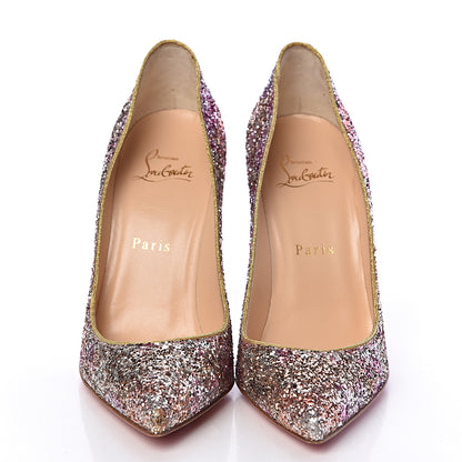 Christian Louboutin Glitter Aqua Ruban Met Pigalle Follies 100 Pumps 36.5 Rosette Gold 2 of 14