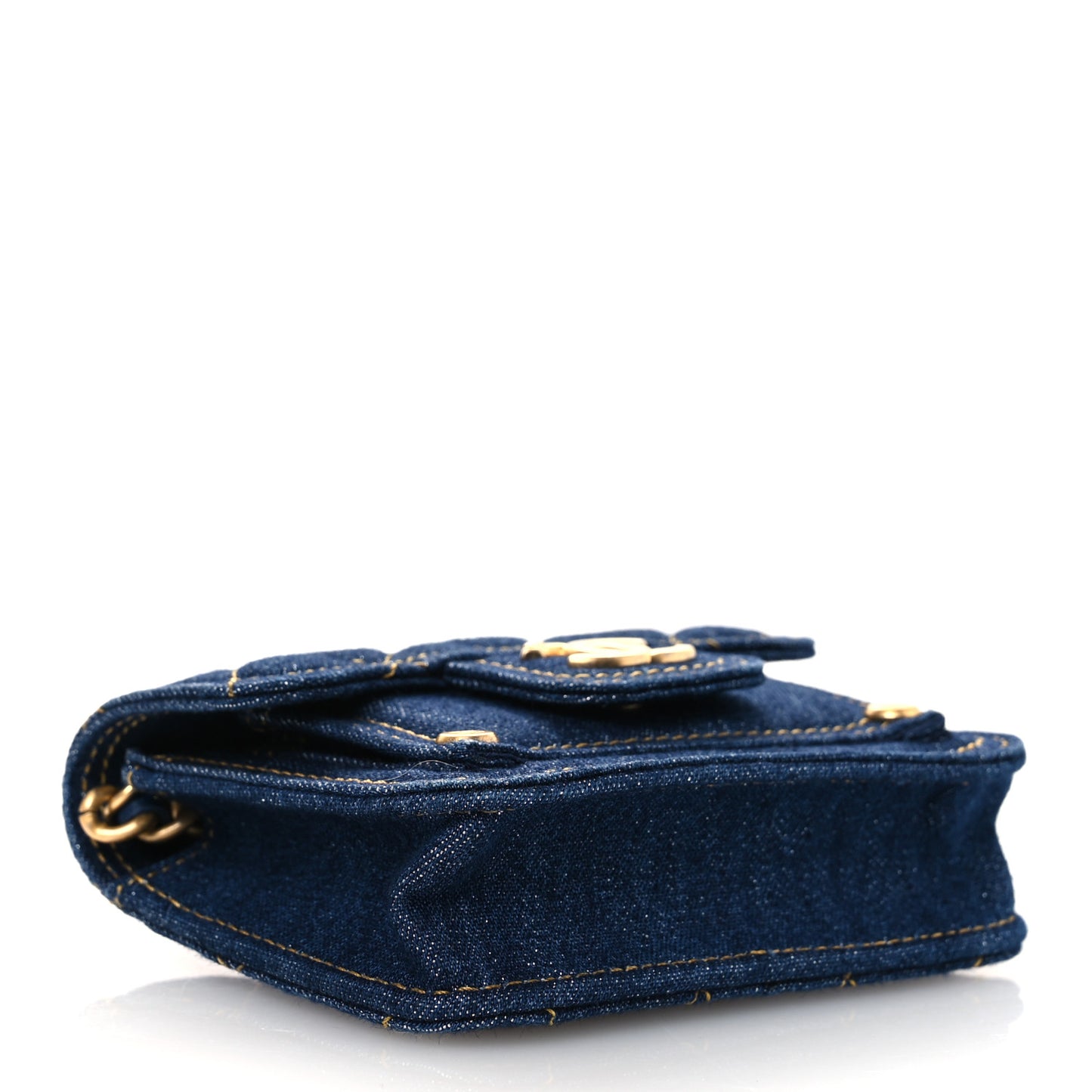 Denim Quilted Double You Card Holder On Chain Blue