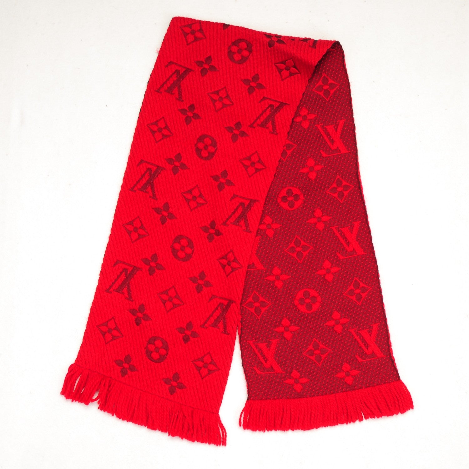 Louis Vuitton Wool Silk Logomania Scarf Rubis 3 of 5