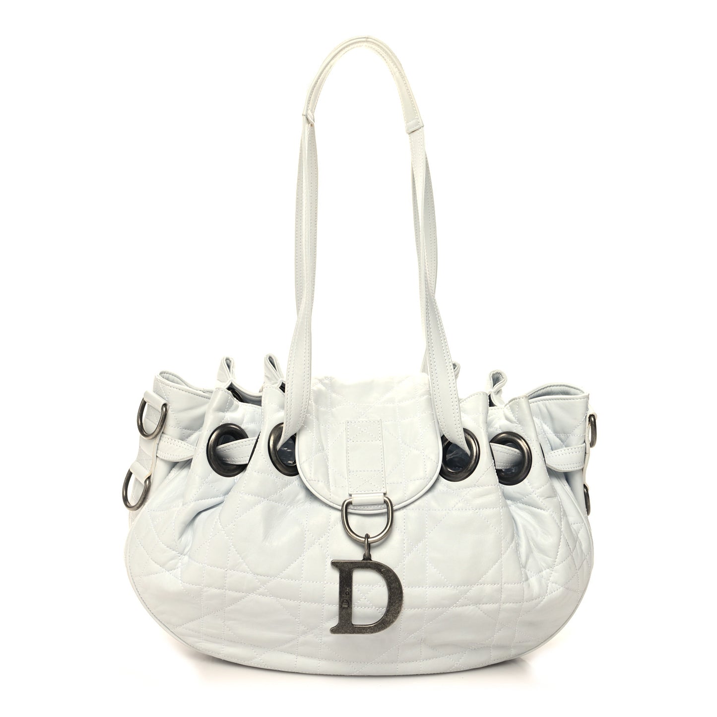 Lambskin Drawstring Cannage Flap Bag White
