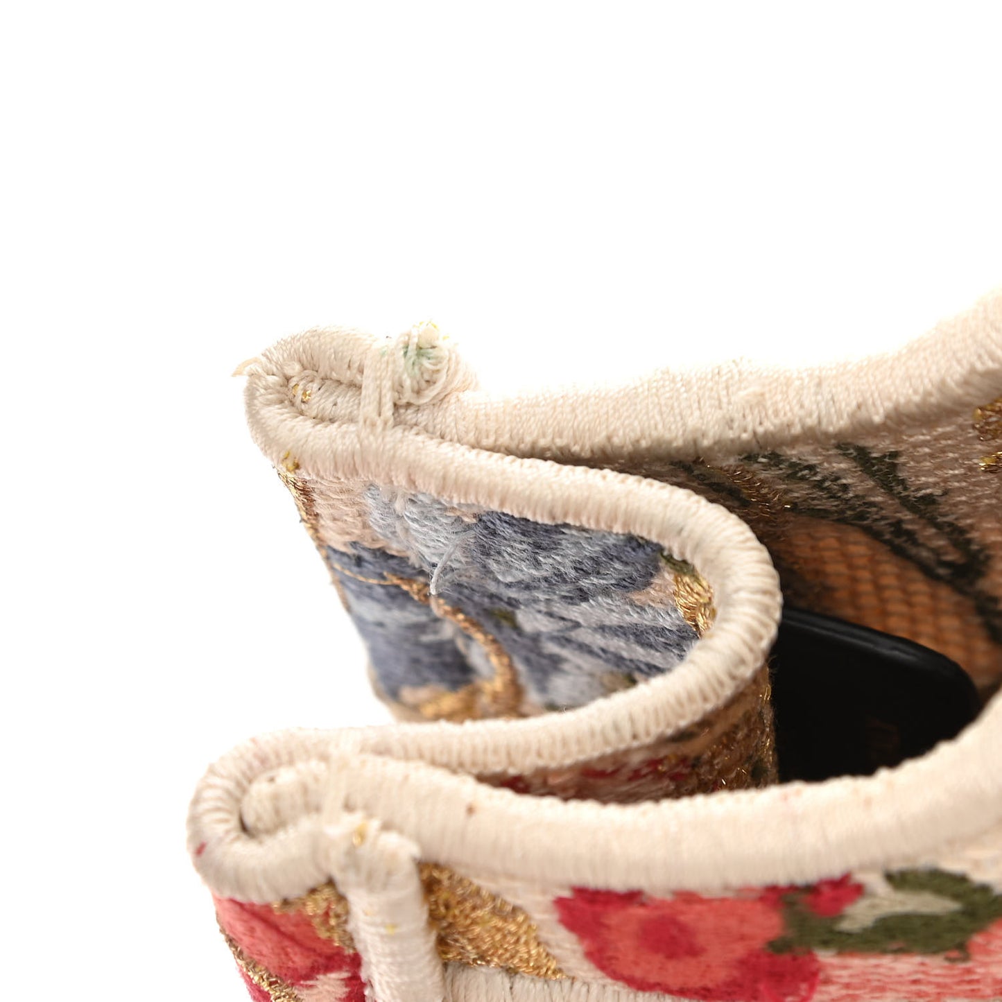 Canvas Embroidered Hibiscus Printed Mini Book Tote Beige Multicolor