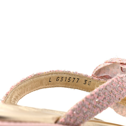 Chanel Tweed Quilted Camellia Thong Sandals 38 Salmon Apricot Gold 10 of 11