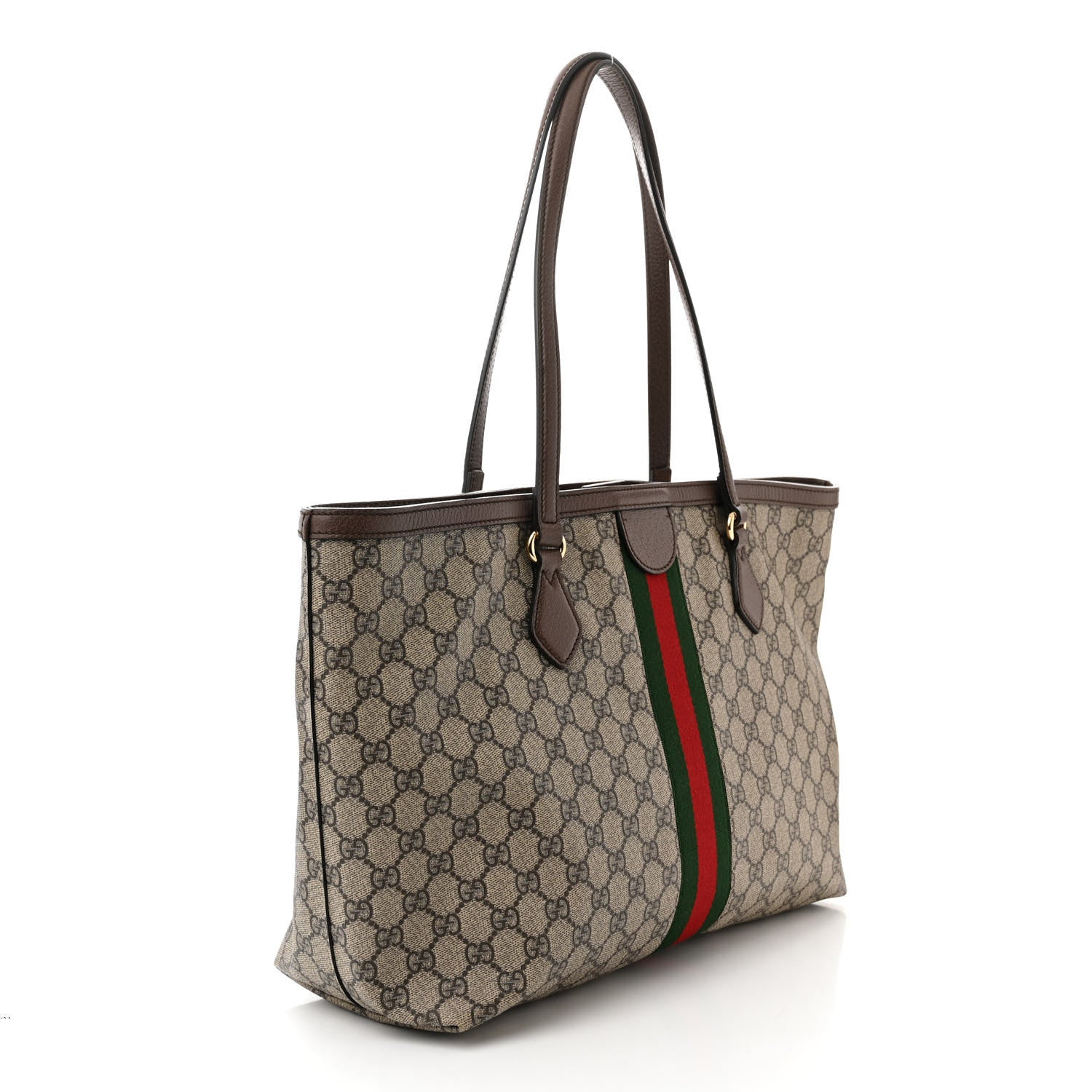 Gucci GG Supreme Monogram Textured Calfskin Web Medium Ophidia Shopping Tote Beige Ebony New Acero 3 of 11