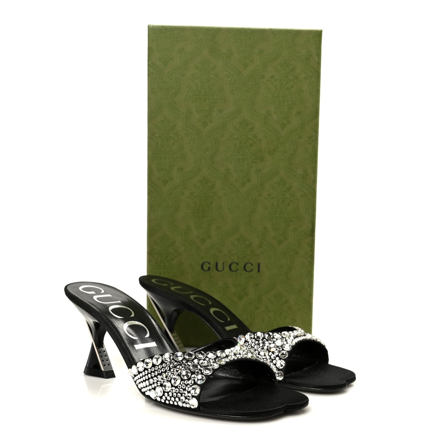 Satin Crystal 65mm Slide Sandals 37 Black