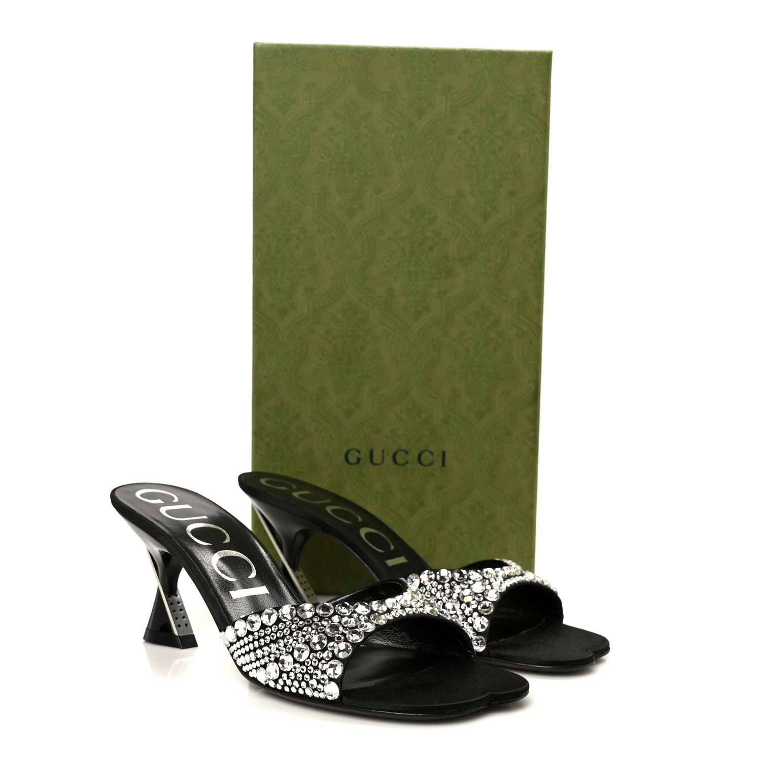 Gucci Satin Crystal 65mm Slide Sandals 37 Black 9 of 9
