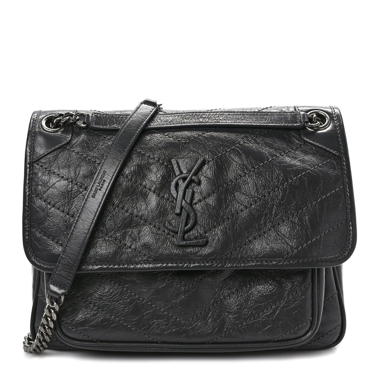 Crinkled Calfskin Matelasse Monogram Medium Niki Chain Satchel Storm