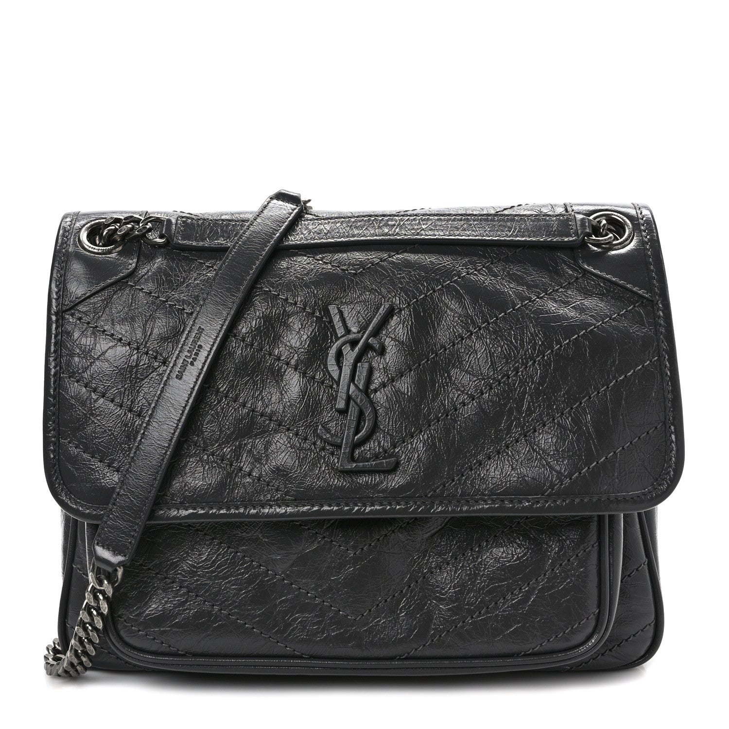 Saint Laurent Crinkled Calfskin Matelasse Monogram Medium Niki Chain Satchel Storm 1 of 9