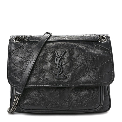 Saint Laurent Crinkled Calfskin Matelasse Monogram Medium Niki Chain Satchel Storm 1 of 9