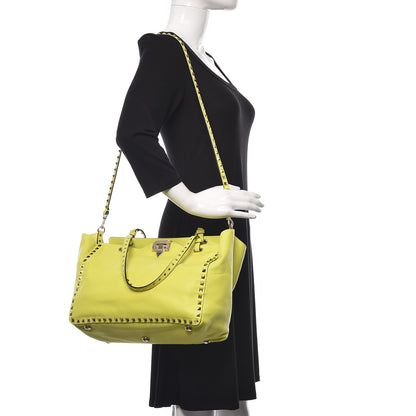 Valentino Garavani Vitello Medium Rockstud Tote Yellow Fluo 2 of 11