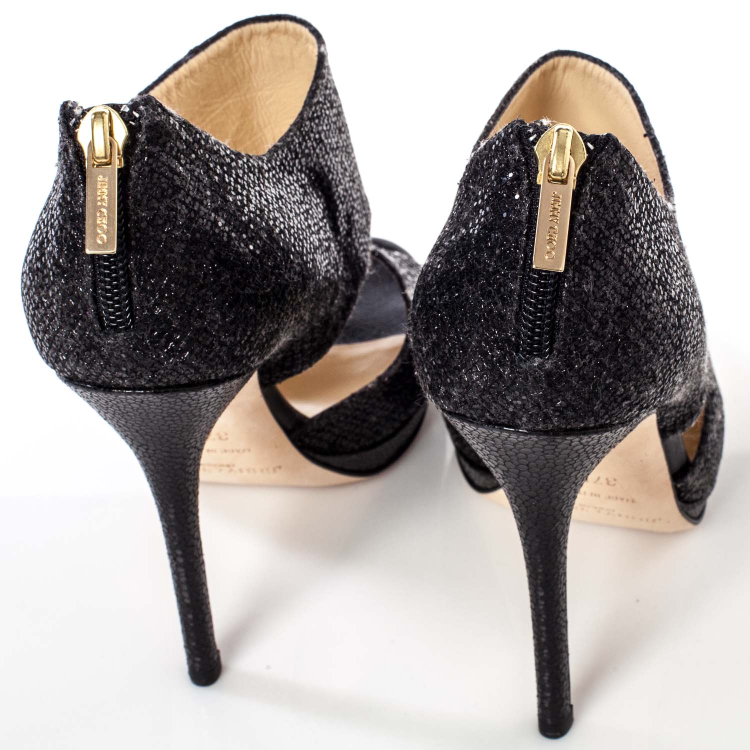Jimmy Choo Glitter Fabric Private Sandals Heels 37.5 Black 4 of 7