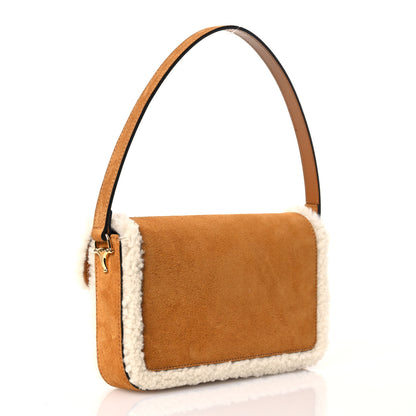 Gucci Suede Shearling Horsebit Mini 1955 Shoulder Bag Honey Beige Milk 4 of 15