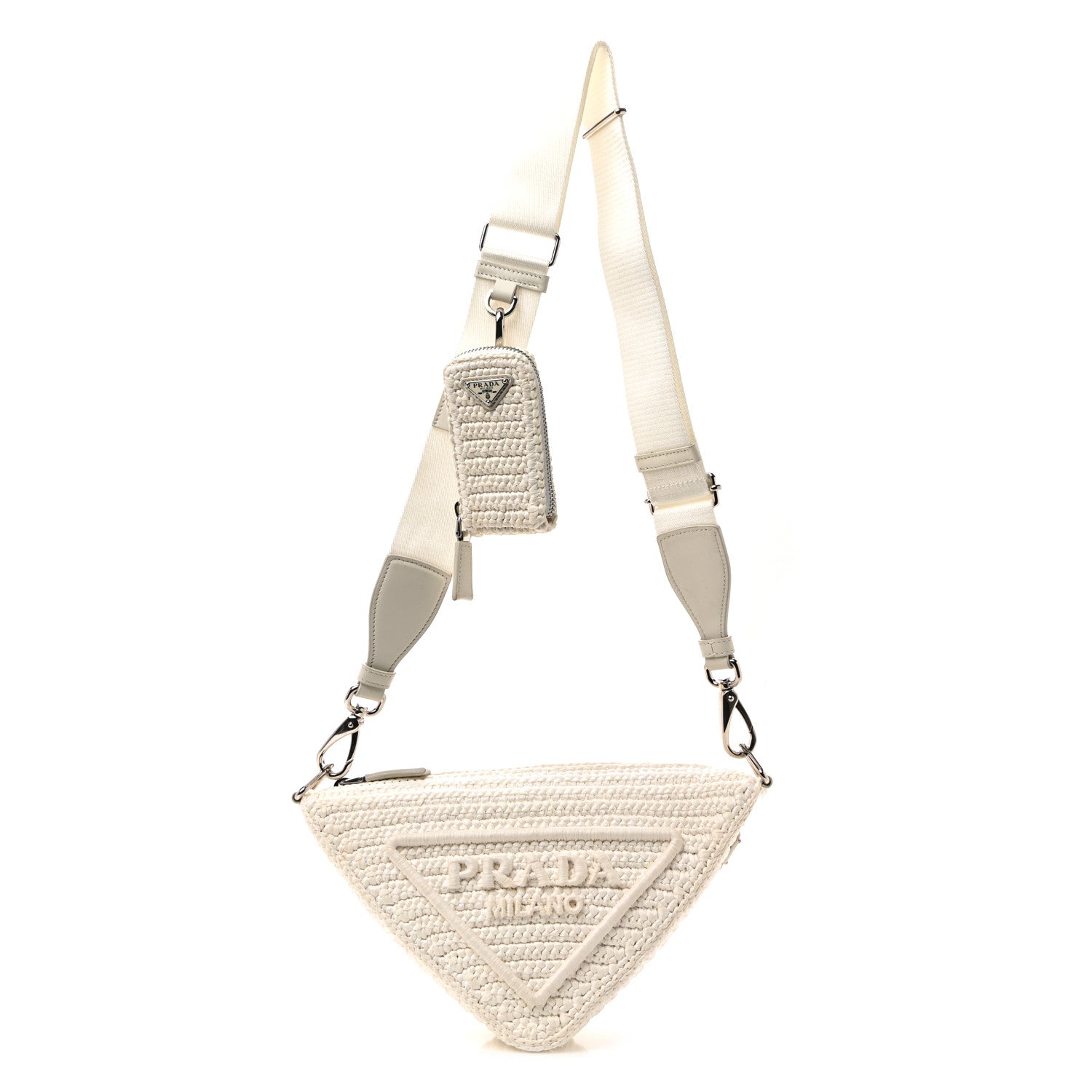 Prada Yarn Raffia Effect Crochet Triangle Shoulder Bag White 1 of 11