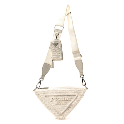 Prada Yarn Raffia Effect Crochet Triangle Shoulder Bag White 1 of 11