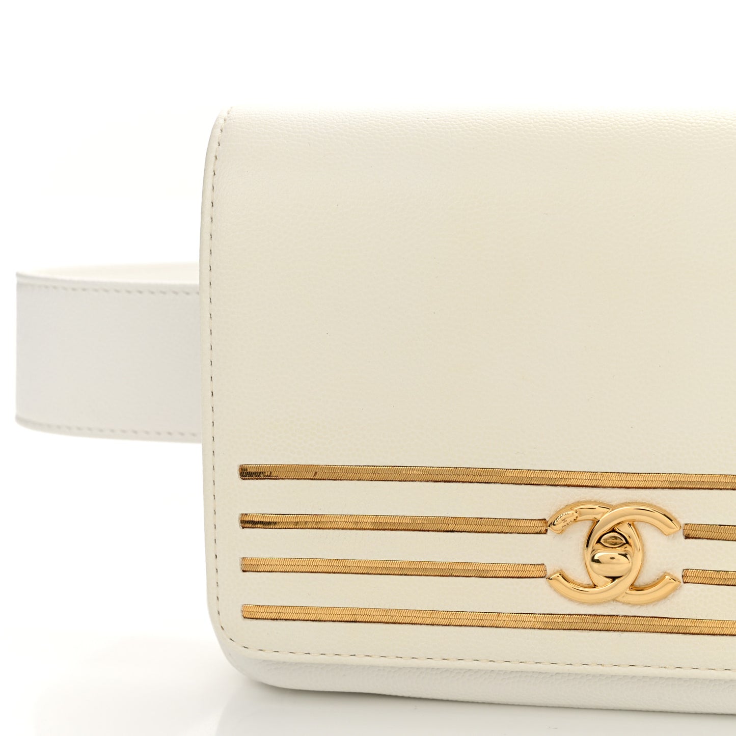 Grained Calfskin Embroidered Captain Gold Belt Bag White