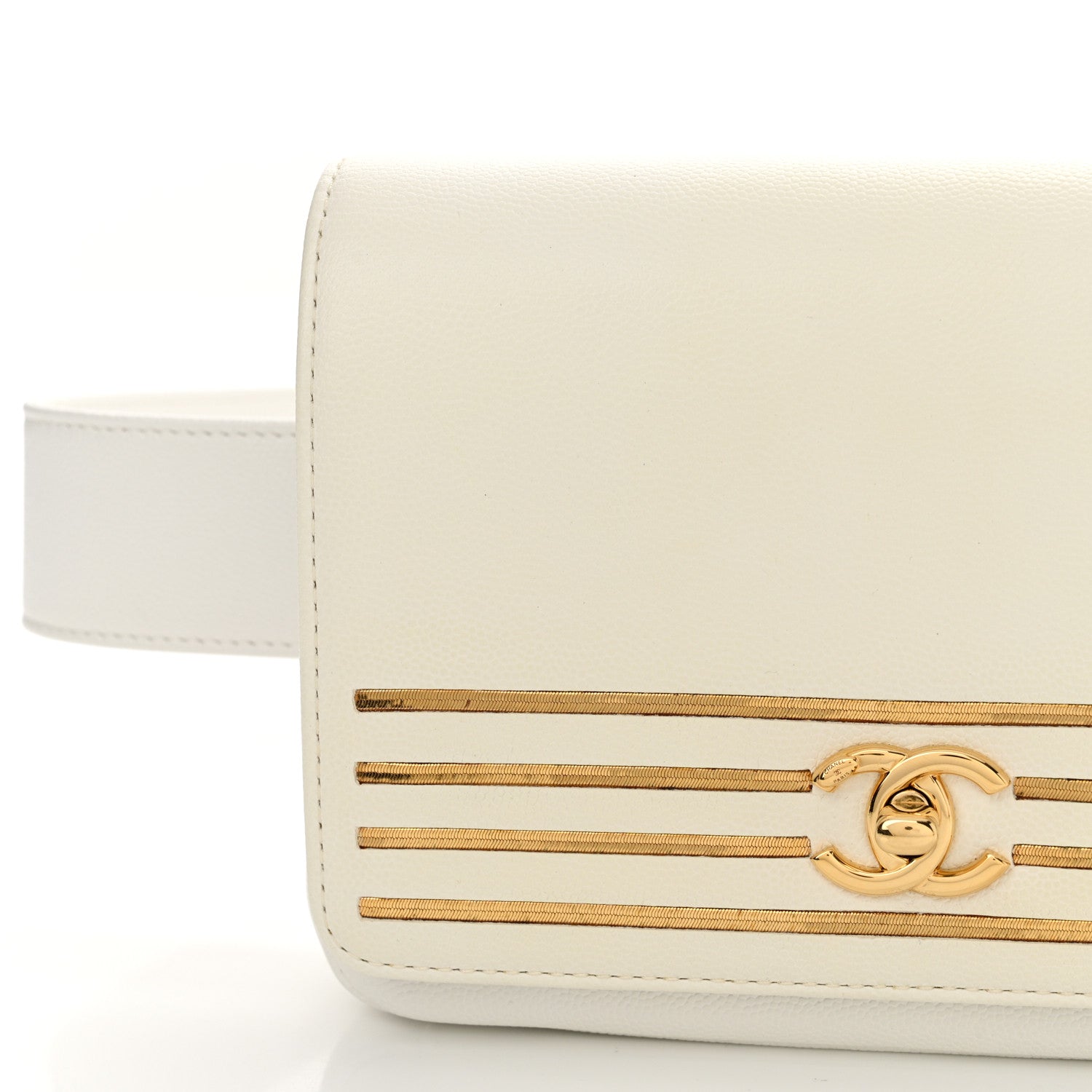 Chanel Grained Calfskin Embroidered Captain Gold Belt Bag White 12 of 14